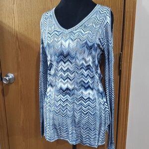 Whbm knit cold shoulder long sleeve variegated blue long length sweater top